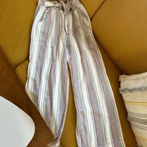 Striped Linen Trousers Wide Leg